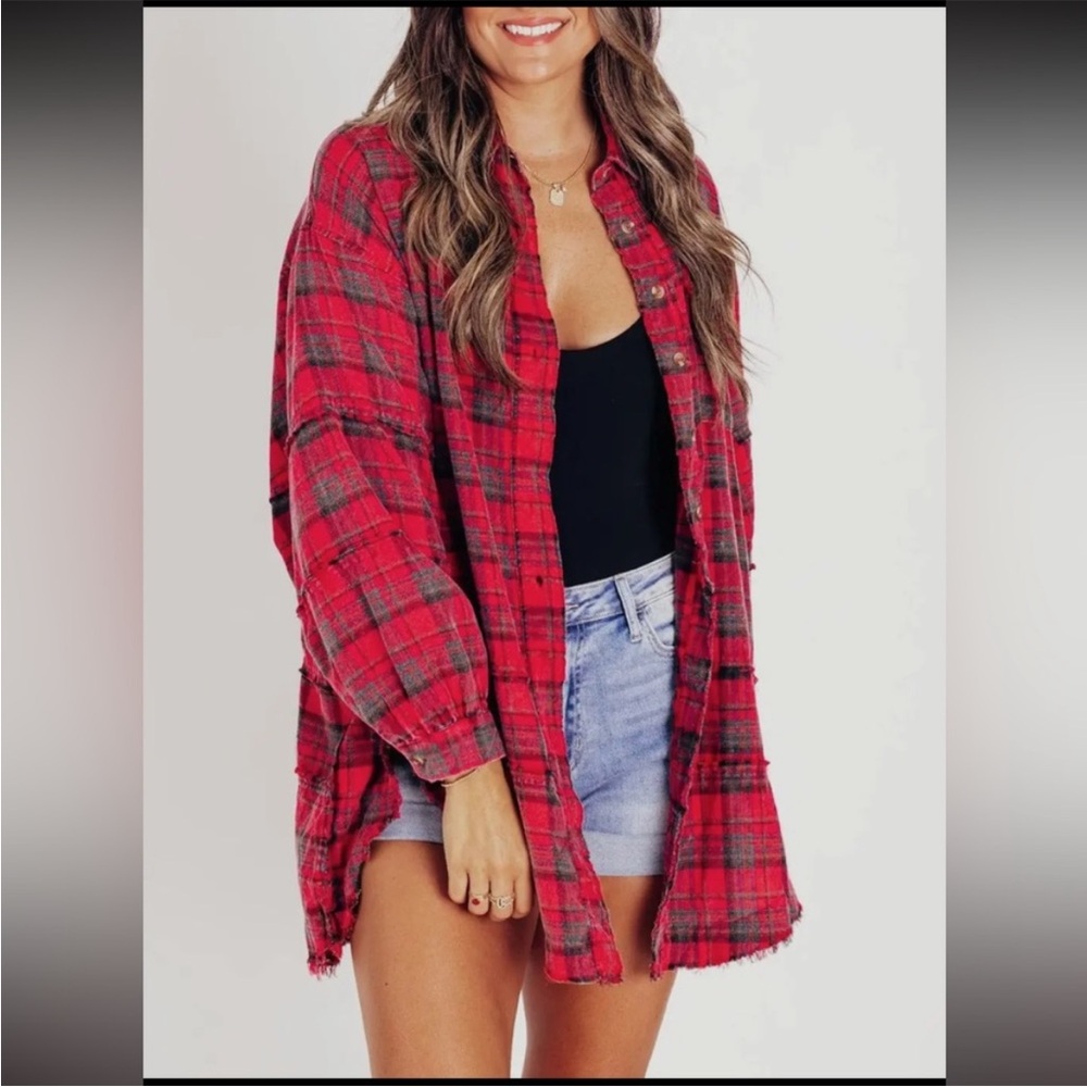Red Plaid Oversized Shirt